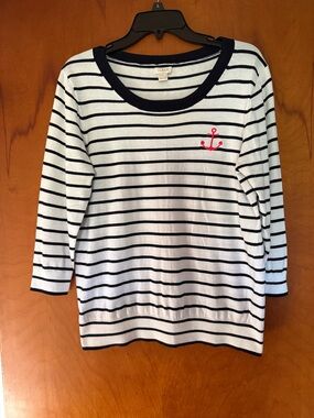 J. Crew Navy and White Striped Knit Top